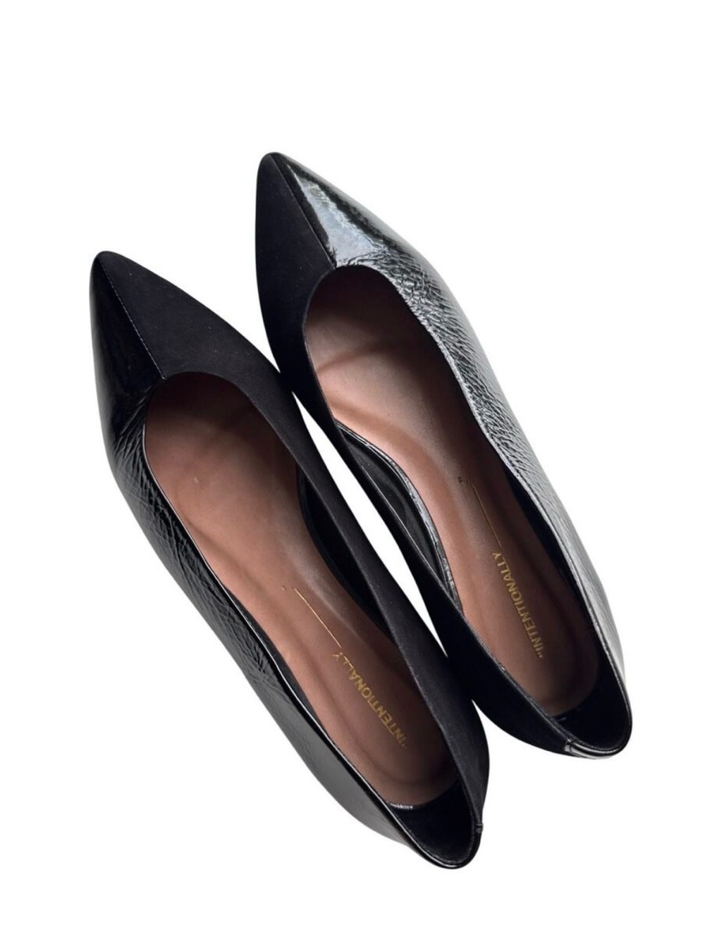 Intentionally Black Kev Sole Pointed Flats in Black Suede and Leather